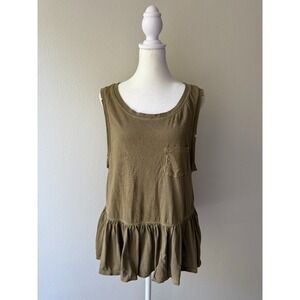 Free People We The Free Olive Green Womens L Babydoll Boho Peplum Flowy Tank Top